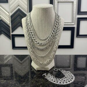 Premier Designs 'Chain Reaction' Silver 5 layer Necklace & Bracelet Set